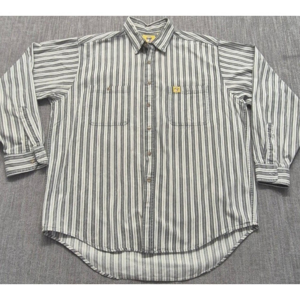 VTG Duck Head mens gray white striped button up shirt LG 100% Cotton made in USA